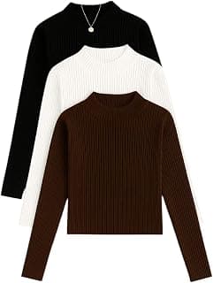 Women’s Ribbed Lycra High Neck Full Sleeve Top | Stretchable Slim Fit Casual Wear for Winter & Layering (Pack of 3)