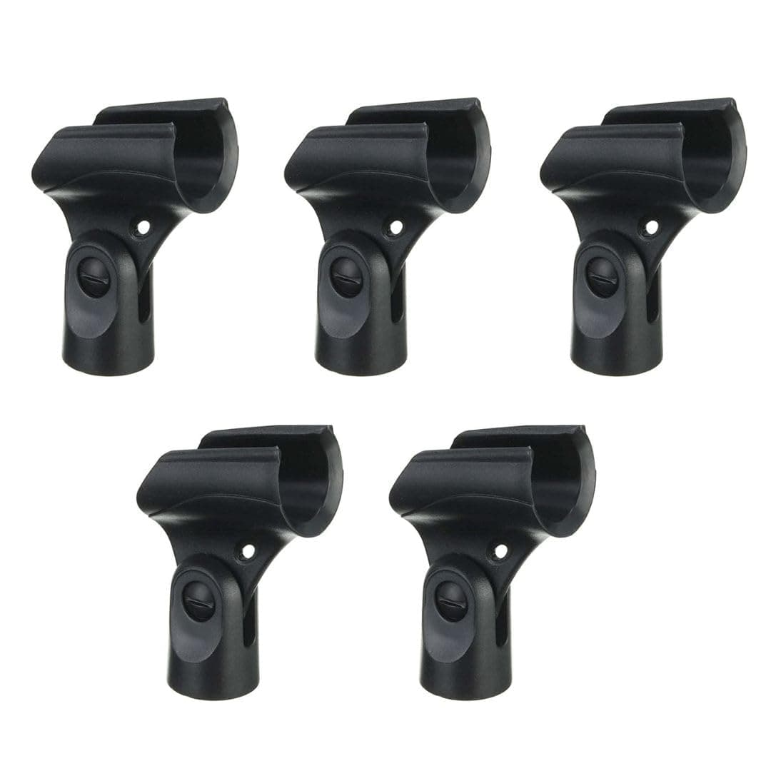 kh Universal Microphone Clip Holder with 5/8" Thread – Adjustable Mic Clip for Wired Handheld Microphones, Compatible with Most Dynamic Vocal Mics, Pack of 5 (Mic Clip-2)