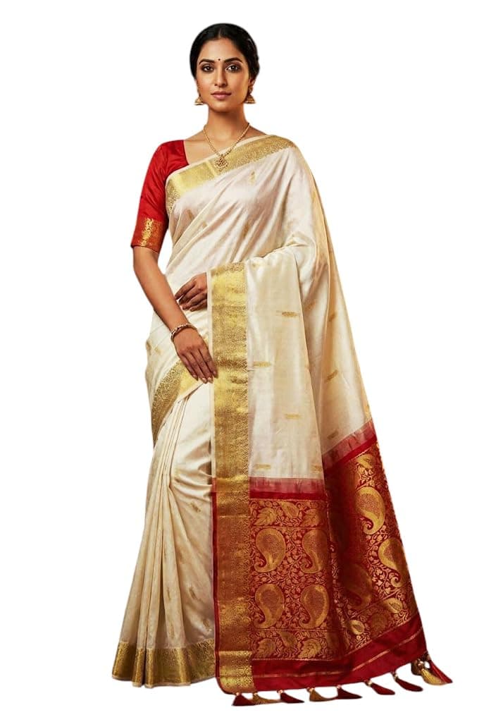 SREE KUMARAN Women's Kanchipuram Silk Pure Pattu Sarees With Blouse