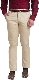 Park Avenue Men's Pure Cotton Solid Pattern Super Slim Fit Flat Front Formal Chinos