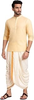 Cotton Silk Dhoti for Men, Ready to Wear with Golden Border, Free Size, Elastic Waistband