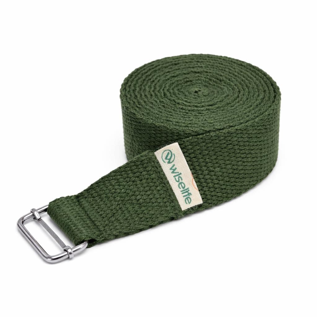 WiseLife Yoga Stretch Belt/Strap | Best for Daily Stretching, Yoga, Pilates, Physical Therapy, Fitness | 8 Feet Premium Cotton Strech Band (Olive Green)