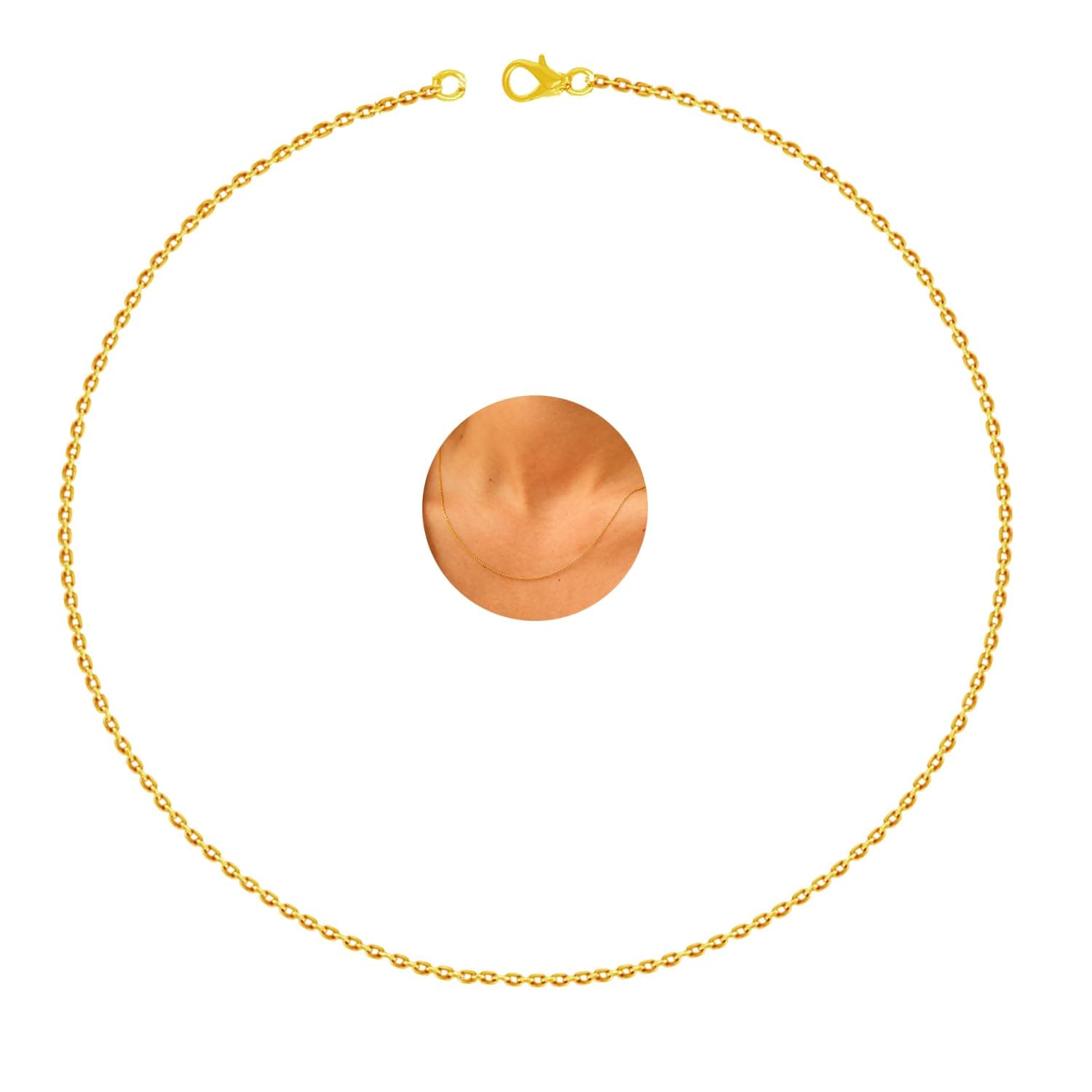 VAMA FASHIONS Simple Anti Tarnish Gold Stainless Steel Western Cable Necklace Chain Neck Chains for Girls - 18 Inches - 1.5mm Thin Thickness