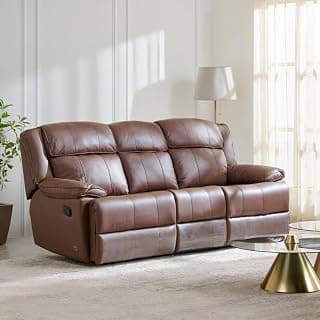 Home Centre | Torino Half Leather 3-Seater Recliner Set | Recliner Sofa for Living Room | Solid Wood | Brown | 2 Year Warranty