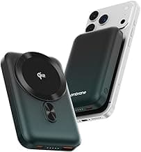 Ambrane [New & Faster] Qi2 & MagSafe Wireless 10000mAh Powerbank, Improved 15W Faster Wireless Charging, 22.5W Wired Output, Qi2 Certified, Fast Charging, 22.5W Output, For iPhone (Snap 2,Black/Green)