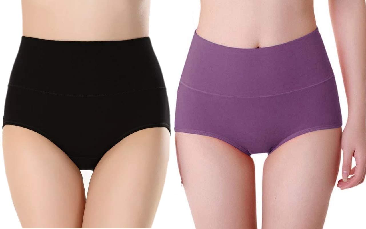 PLUMBURY Women Cotton Full Coverage High Waist Panty, Size M-XXL (Pack of 2 Panty)
