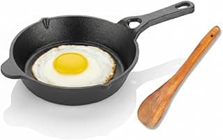 Lifelong Cast Iron Fry Pan 6 Inch with Wooden Spatula | Induction Friendly | Non-Stick Pre-Seasoned 100% Toxin & Teflon Free & Durable | Skillet for Cooking, Searing, Sautéing, & Frying (LLCIFP006)