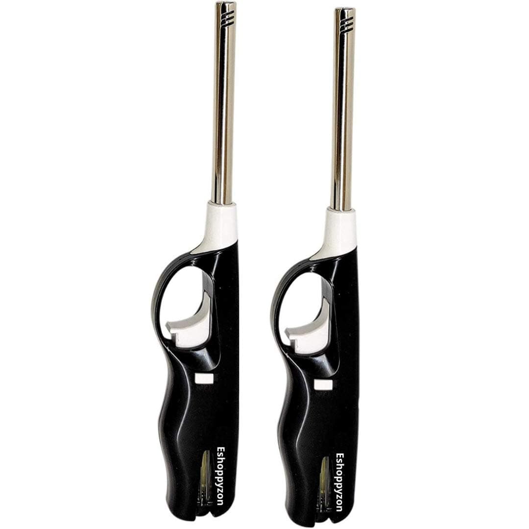 EshoppyZon Gas Lighter For Gas Kitchen Stove, Refilable, Adjustable Flame, BBQ, Diya, Barbecue, Candle, Home Use, Pack of 2, Black Plastic