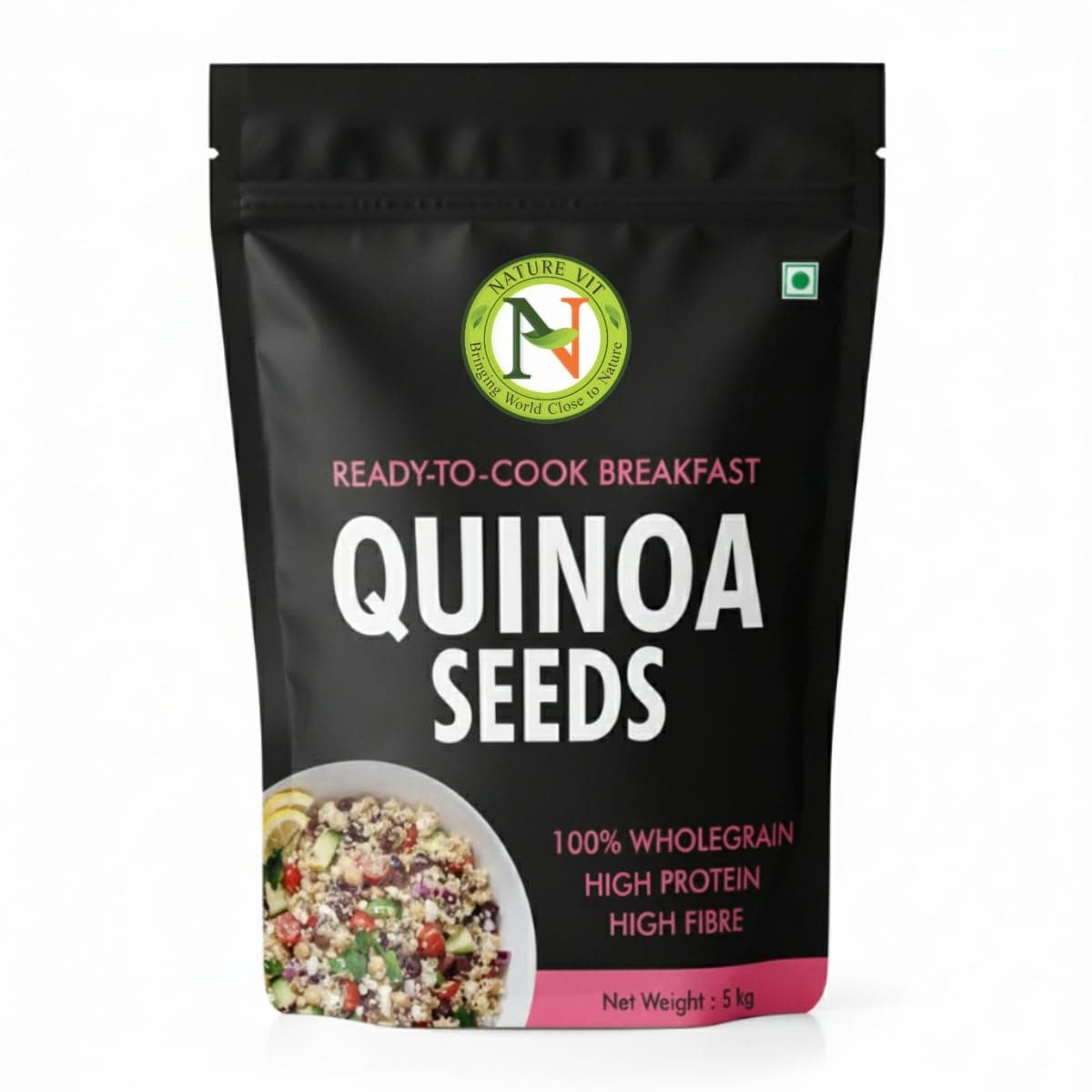 NatureVit Quinoa Seeds 5kg (1Kg x 5 Pack) | High Protein Gluten-Free Superfood | Ideal for Weight Loss & Healthy Diet | Vegan & Fiber-Rich Grain Substitute