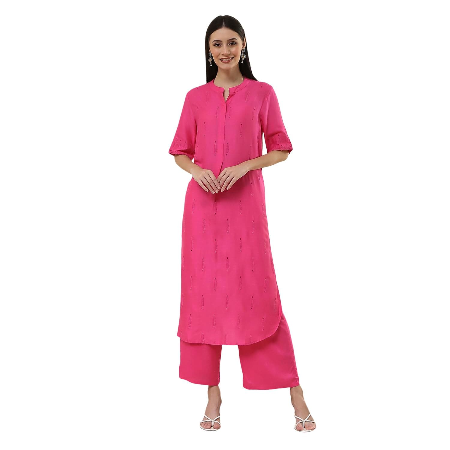BIBA Women Viscose Rayon Straight Solid Suit Set