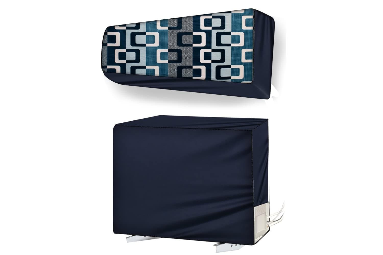 Stylista Split ac Cover Set of Indoor and Outdoor Unit Compatible for 2.5 Ton HITACHI Takeshi RBZ230HCDAW Lattice Pattern Blue