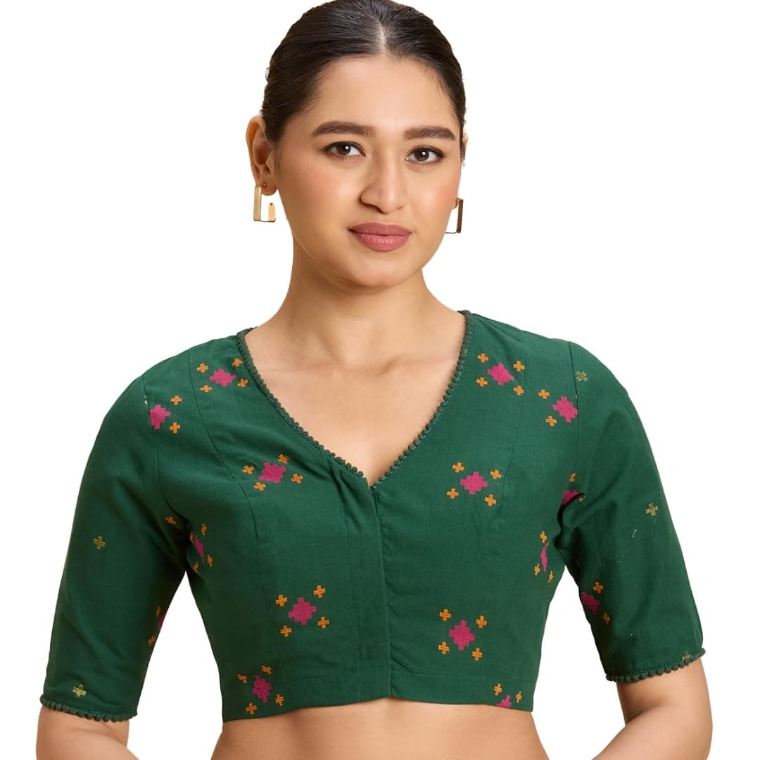 Studio Shringaar Women's Cotton Multicoloured Ikat Readymade Saree Blouse with Underarm Sweat Pads (Pack of 14 Pads)