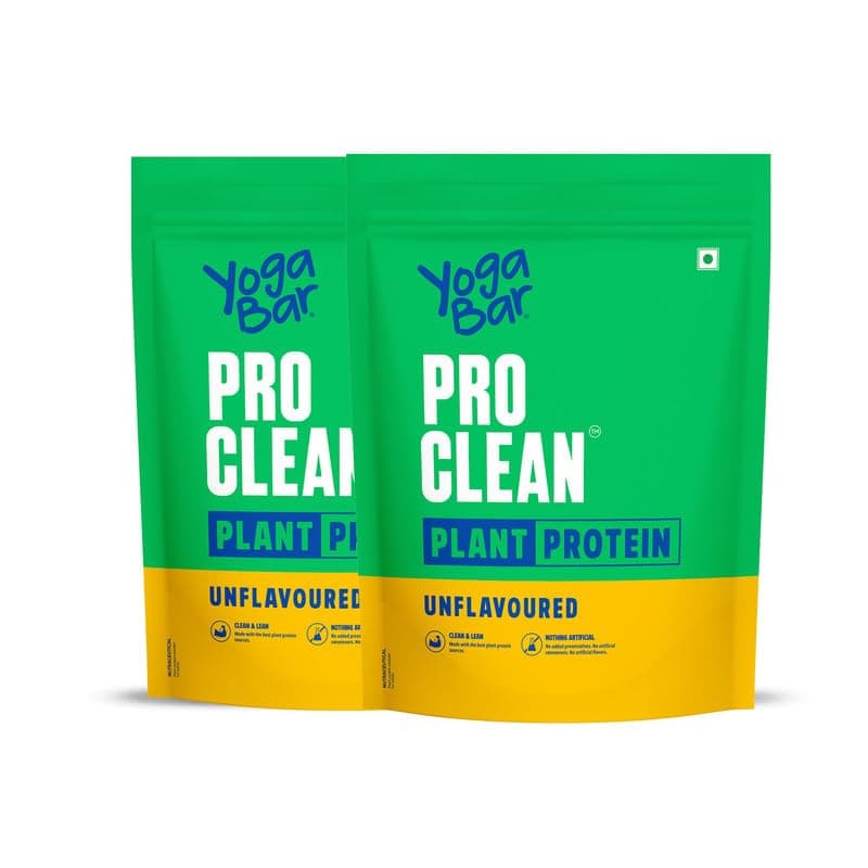 Yogabar Pro Clean Plant Protein | Unflavoured | 28g Protein per Serving | Clean & Natural Plant Blend | 500g Pack of 2