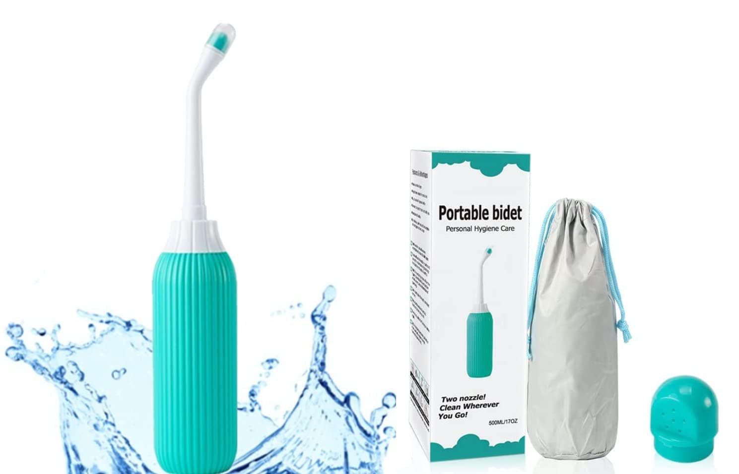 24x7 eMall 500ml Portable Retractable Travel Bidet with Bag 2 Nozzles for Toilet Handheld Health Faucet Cleansing Childbirth Cleaner - for Outdoor, Camping, Personal Hygiene