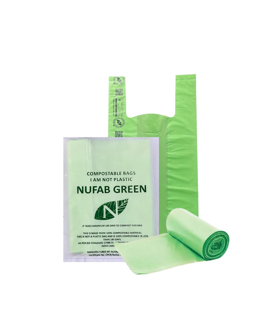 NufabGreen Corn Strach Compostable Biodegradable, Open Carry Bags For Grocery And Daily Needs (50 Count) (Carry Bag Green 13x16 For Shopes And Home- Green Colour For Home And Restraunt Use