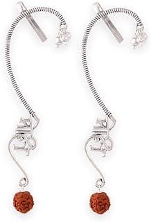VOYLLA Stylish Brass Oxidised Silver Enamel Aham Brahmasmi Moksh Ear Cuff Earrings for Women and Girls