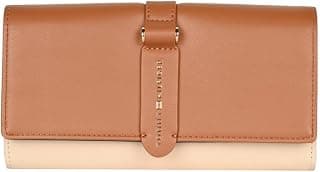 Tommy Hilfiger Polyethylene Wallet for Women, Giovani, Flap Wallet with Sling, Tan+Beige