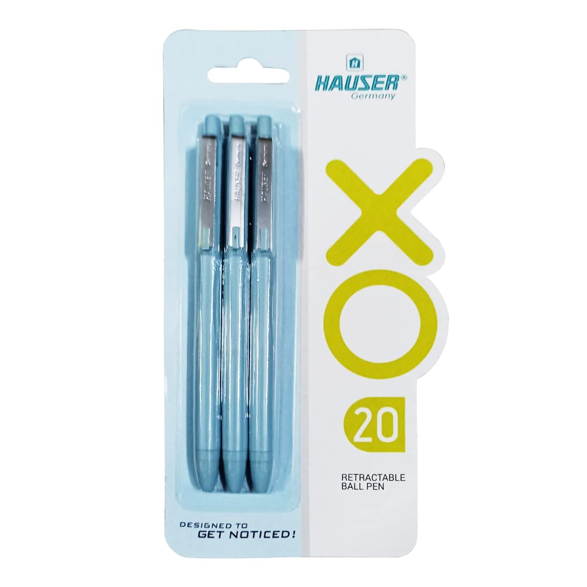Hauser XO 20 Retractable Ball Pen Blister Pack | 0.7 mm Tip Size | Comfortable Grip with Smudge Free Writing | Smooth, Sturdy & Refillable Pen | Blue Ink, Pack of 9
