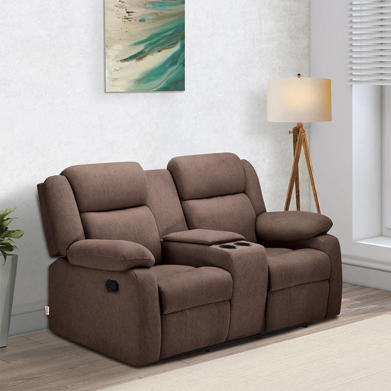 Duroflex Avalon Twin - 2 Seater Premium Fabric Manual Recliner Sofa | 3 Recline Positions | Dual Cup Holders | Plush Cushioning & Back Support | Durable Wood Frame | 3 Years Warranty - Saddle Brown