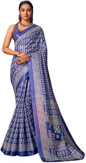 Kjs Women's Khaadhi Cotton Blended Ethnic Motiffs Printed Saree | Beautiful Blend of Tradition and Style | Printed Saree with Running Blouse | Ethnic P