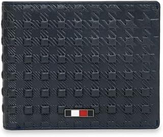 Tommy Hilfiger Men's Leather Passcase Wallet Palena| Navy Bifold with Removable ID Window & Debossed Pattern | Stylish & Functional | Ideal for Gifting
