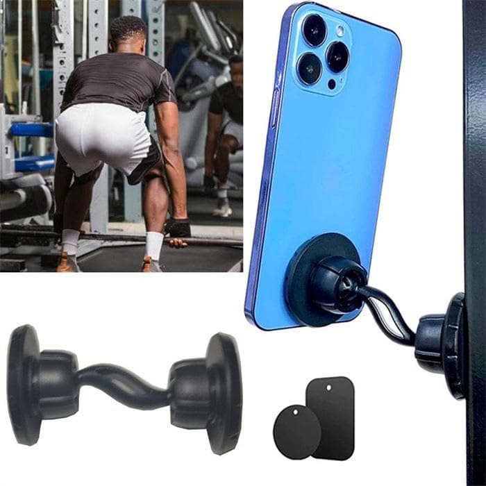 FKU Dual Side Magnetic Phone Holder Stick Magnetically to Metal Surface Cell Phone Mount Fits Any Smartphone 360Degree Rotation for Selfie Video & Recording in Gym, Home, Office (GYM MEGNETIC PRIMIUM)