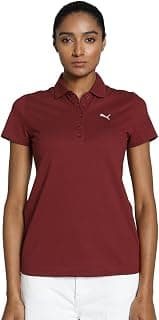 PUMA Women Solid Cotton Essential Logo Regular Fit Polo T-Shirt