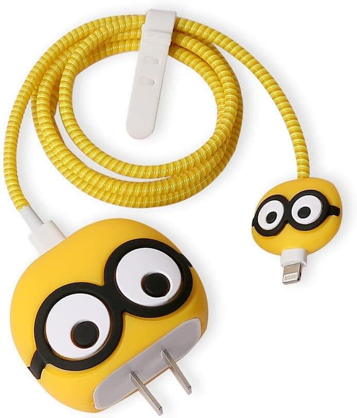 EDNITA Charger Protector for iPhone Chargers 18W & 20W | Cute Cartoon 3D Cover with Cable Protectors | Soft Silicone Data Cord Saver Sleeves-Set of-1 (Minion)