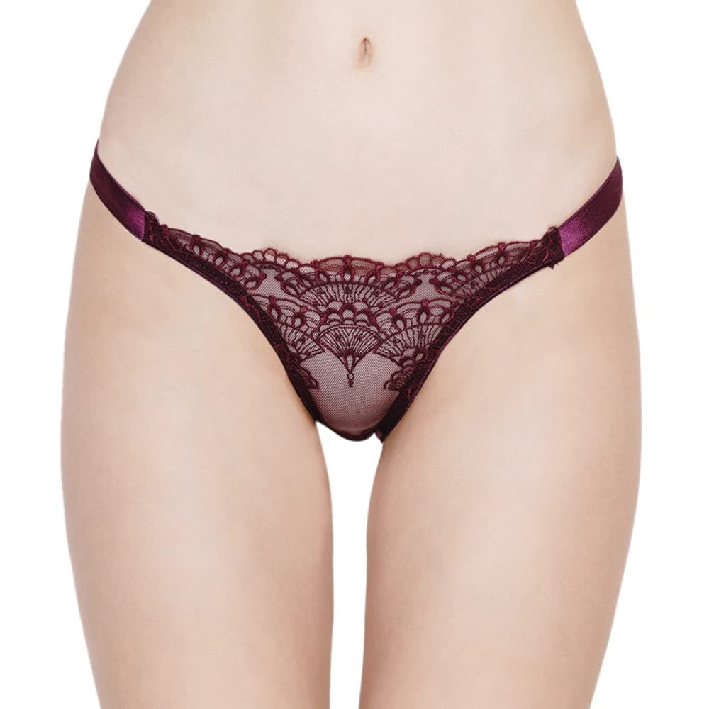 EROTISSCH Women’s Designer Low-Rise Lace Thong Panty, Made of Nylon & Elastane, Self-Design Microfiber Panties for Girls with Soft Waistband, No VPL, Hand Wash Care