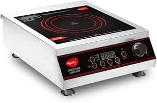 Pigeon Enduro Heavy Duty Commercial Induction Cooktop 3500W | For Commercial, Stainless Steel Body | Rotary Knob Control and Timer | Crystal Glass Top (Black, Silver, Jog Dial)