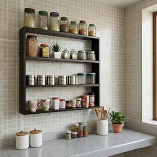 Wall-Mounted Wooden Kitchen Organizer Rack Shelf Multipurpose Utensil Stand & Storage Shelf for Wall, Rusti Wood Kitchen Rack Organizer for Spices, Jars, Mugs, and Essentials |