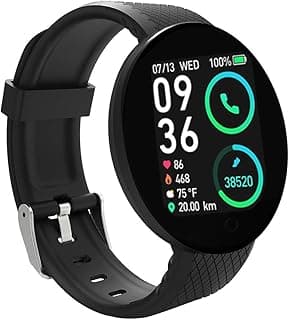 Bouncefit M I D18 Round Fitness Band Smart Watch for Men, Women, Boys, Girls, Kids – Single Touch Interface, Water Resistant, Workout Modes, Quick Charge Sports Smartwatch – Black (KK)
