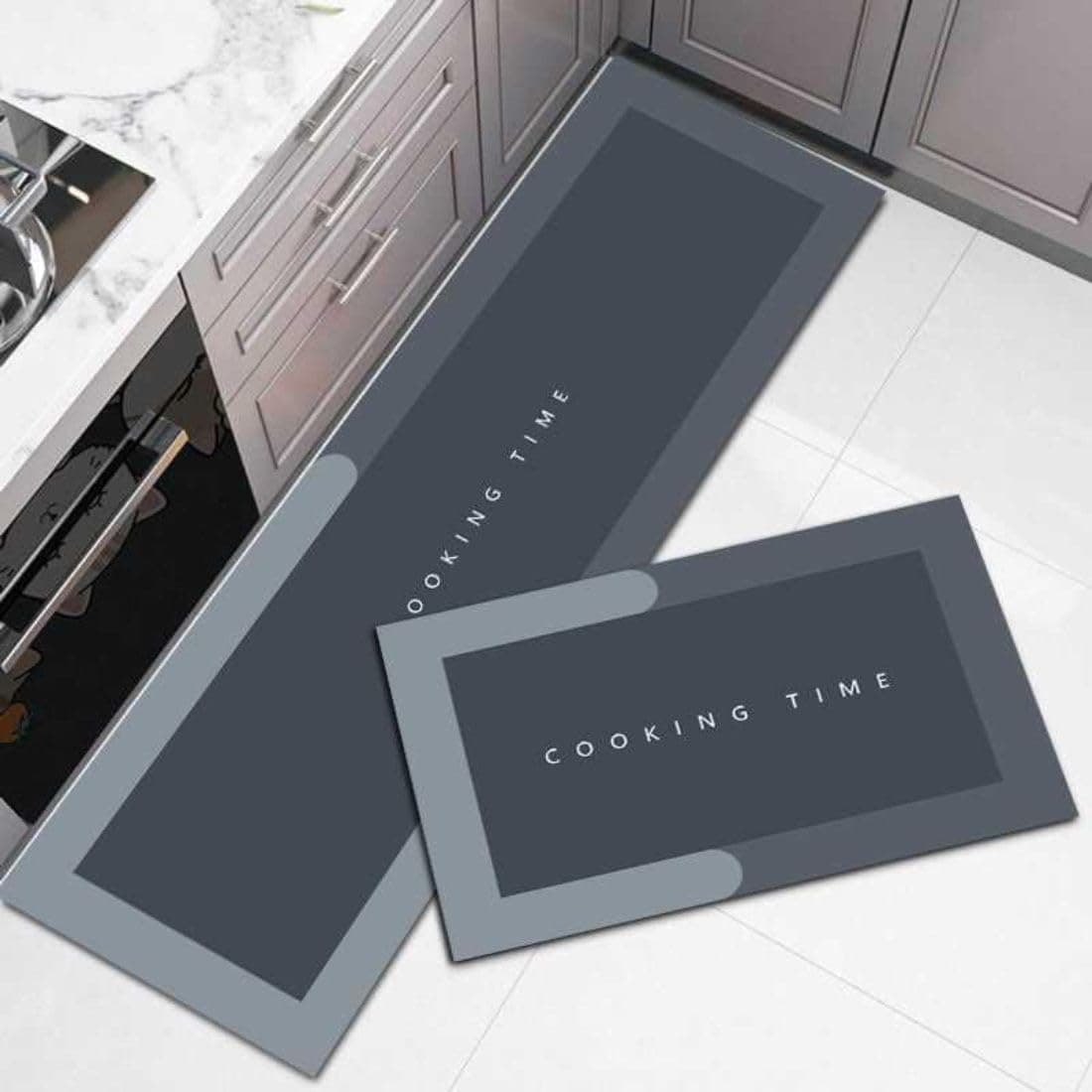 AFTIVO Kitchen Anti Slip Mat for Floor, Waterproof Washable Kitchen Mats, Non Slip Kitchen Floor Mats for Home, Soft Mats for Kitchen, Kitchen Mats for Floor Anti Slip (Cooking TIME - Blue MAT)