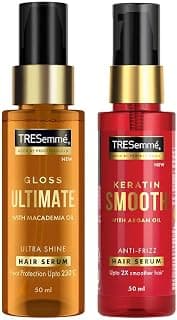 TRESemmé Gloss Ultimate Ultra Shine Hair Serum 50Ml With Macadamia Oil & Vitamin E & Tresemme Keratin Smooth Anti-Frizz Hair Serum 50Ml With Argan Oil