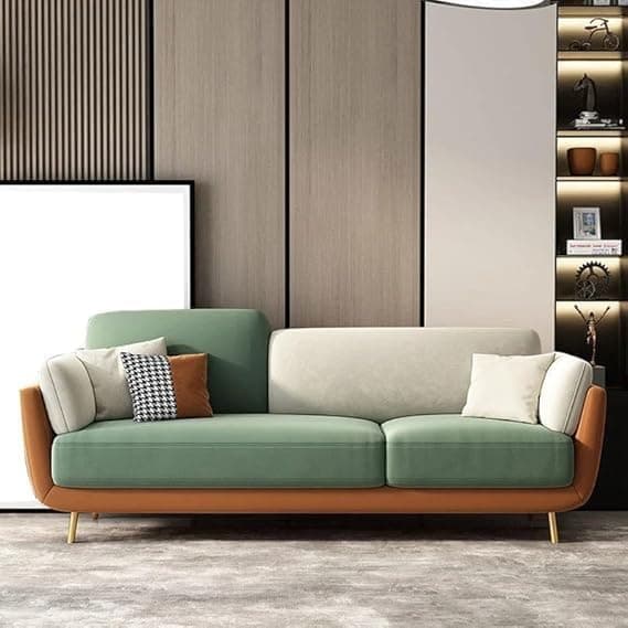 DECOR IMPEX FURNITURE Stylish & Modern Cushioned Couch Relax sectional Sofa in Fabric & Velvet and Heavy Duty Sofa for bedrooms, Living Rooms Guest Rooms Home and Office-(3 Seater Greyy & Beige).