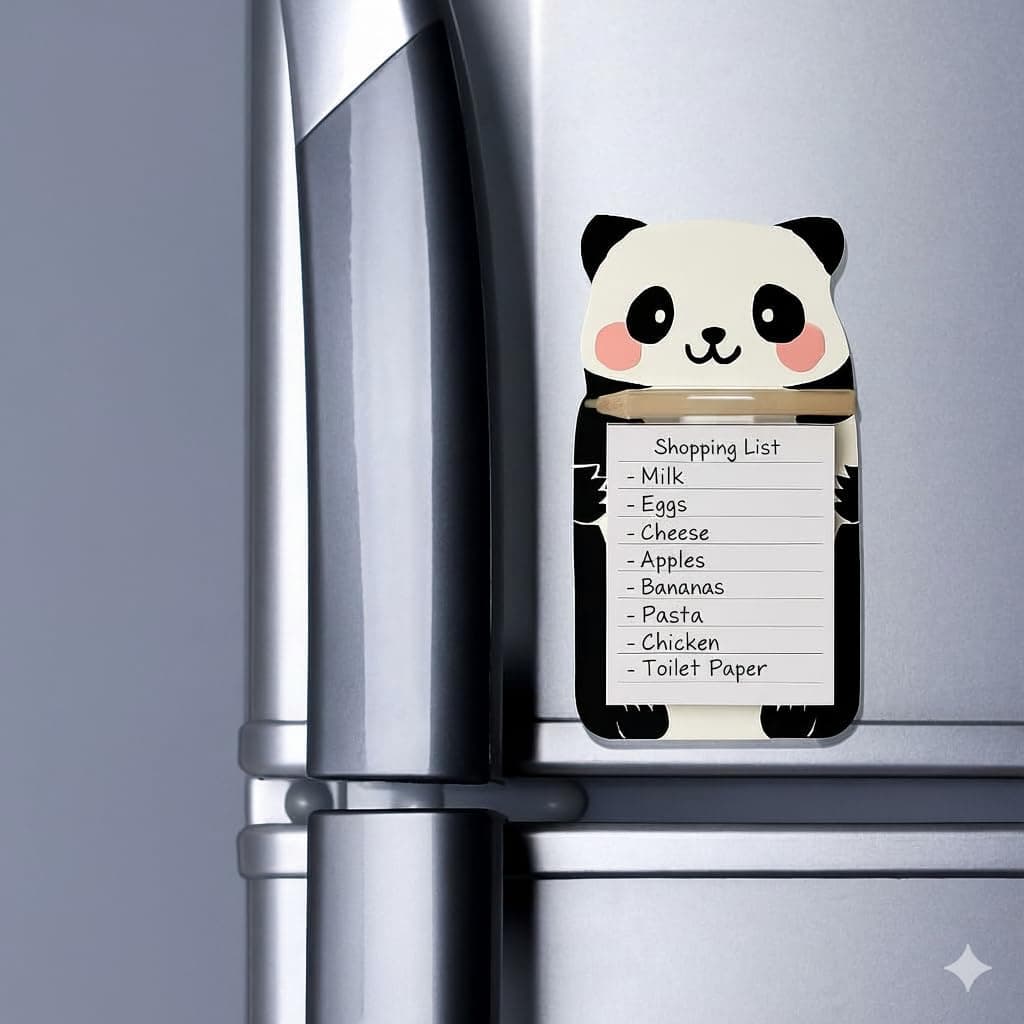 AccuPrints Pack of 1 Magnetic Fridge Memo Notepad with pencils inserted | Size 9 x 18 cm | Cute Panda Memo Pad for kitchen Fridge/Office Godrej/Metal Wardrobe | Fridge Sticky To Do List Pads