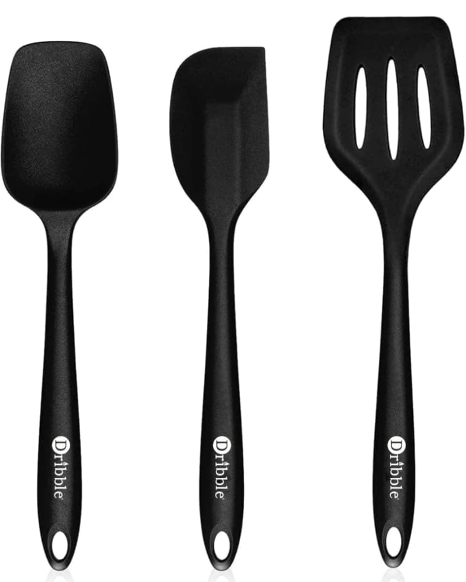 Dribble Premium Big & Sturdy Silicone Spatula Set of 3, Heat Resistant Spatulas for Non Stick Cooking,Baking & Mixing-BPA-Free & Food Grade, Black