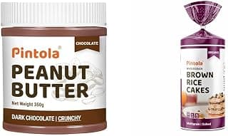 Pintola Combo - Chocolate Peanut Butter Crunchy 350Gm + Rice Cake Multigrain Salted 130Gm, 100% Pure Roasted Peanuts Butter Chocolate Flavour Crunchy, High Fibre With Organic Rice Cakes
