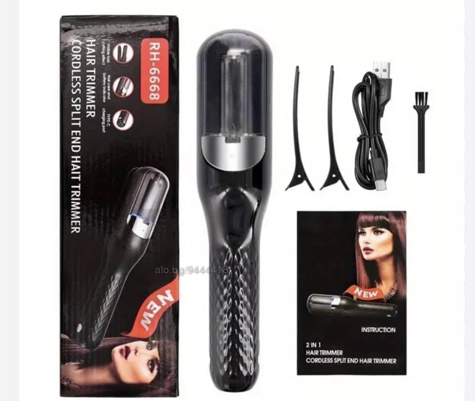 YOGIMOONI Cordless Split End Hair Trimmer Machine | Rechargeable Electric Split Ends Remover Tool for Dry, Damaged, Curly, Frizzy Hair | 2-in-1 Automatic Split End Cutter for Men & Women, Black