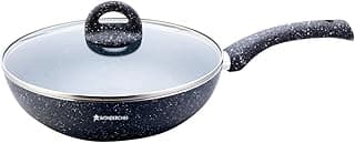 Wonderchef Granite Non-Stick Wok with Glass Lid 26cm for Kitchen, 3.1L Non-Toxic Chemical & PFOA Free, Low-Oil Cooking, Gas Stove & Induction Friendly, Soft-Touch Handle, 2-Yr Warranty, Grey