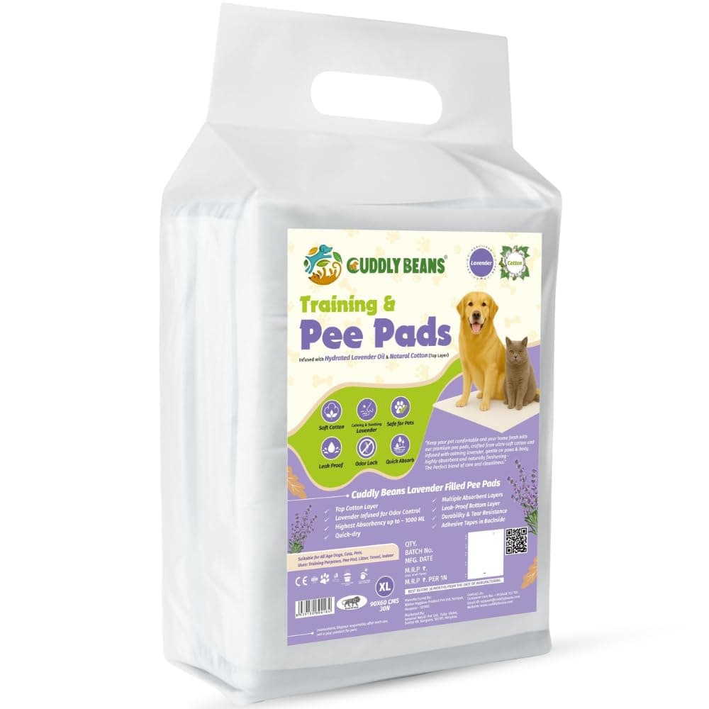 Cuddly Beans Dog, Puppy & Cat Training Pee Pads, High Absorbency, Lavender | 30 units of 60X90 CM (XL) size "Super Absorbent Leak-proof Scented Pee Pads with Cotton Top & Adhesive"