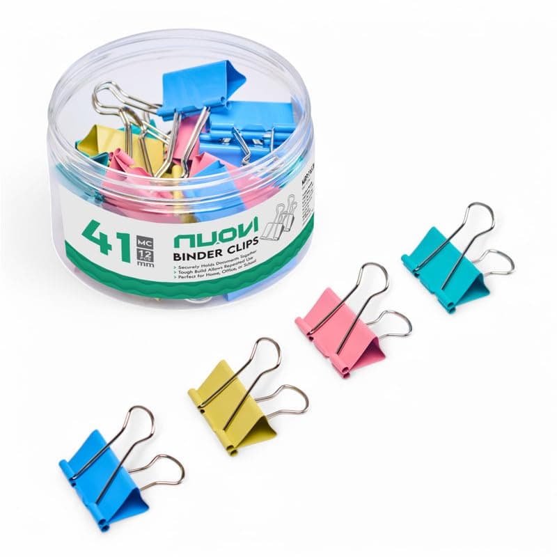 NUOVI 41mm Binder Clips-Multicolor | Made of Tempered Steel, Durable & Rust-Resistant | Perfect for Holding Loose Papers | Ideal for School, Office & Home (Pack of 12)