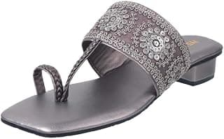 Metro Women Embellished Ethnic Kolhapuri Block Heel Slip-on Sandal