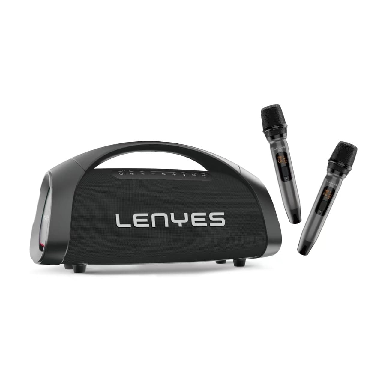 Lenyes S873 Bluetooth Karaoke Party Speaker, 400W Peak Power, 2 Wireless UHF Mics, 30000mAh Battery, 60W Fast Charging, IPX6 Waterproof, TWS, RGB Lights, Guitar Input, Lenyes Audio App Control (Black)