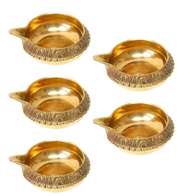 A&S Ventures Kuber Brass Diya for Puja Set of 5 Akhand Diya for Puja || Heavy Base Aarti Diya || Deepak for Pooja Diwali Gift Item, Home Temple Decor,