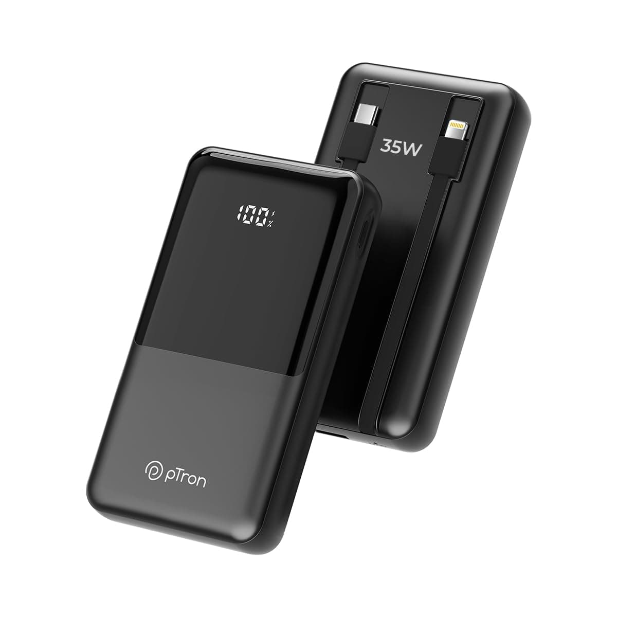 pTron Dynamo Bolt 20000mAh Power Bank w/Inbuilt Charging Cables, 35W Super Fast Charging, USB Type-C Input Power Bank Compatible with QC3.0/PD3.0, 4 Charging Outputs, Type-C Input/Output Port (Black)