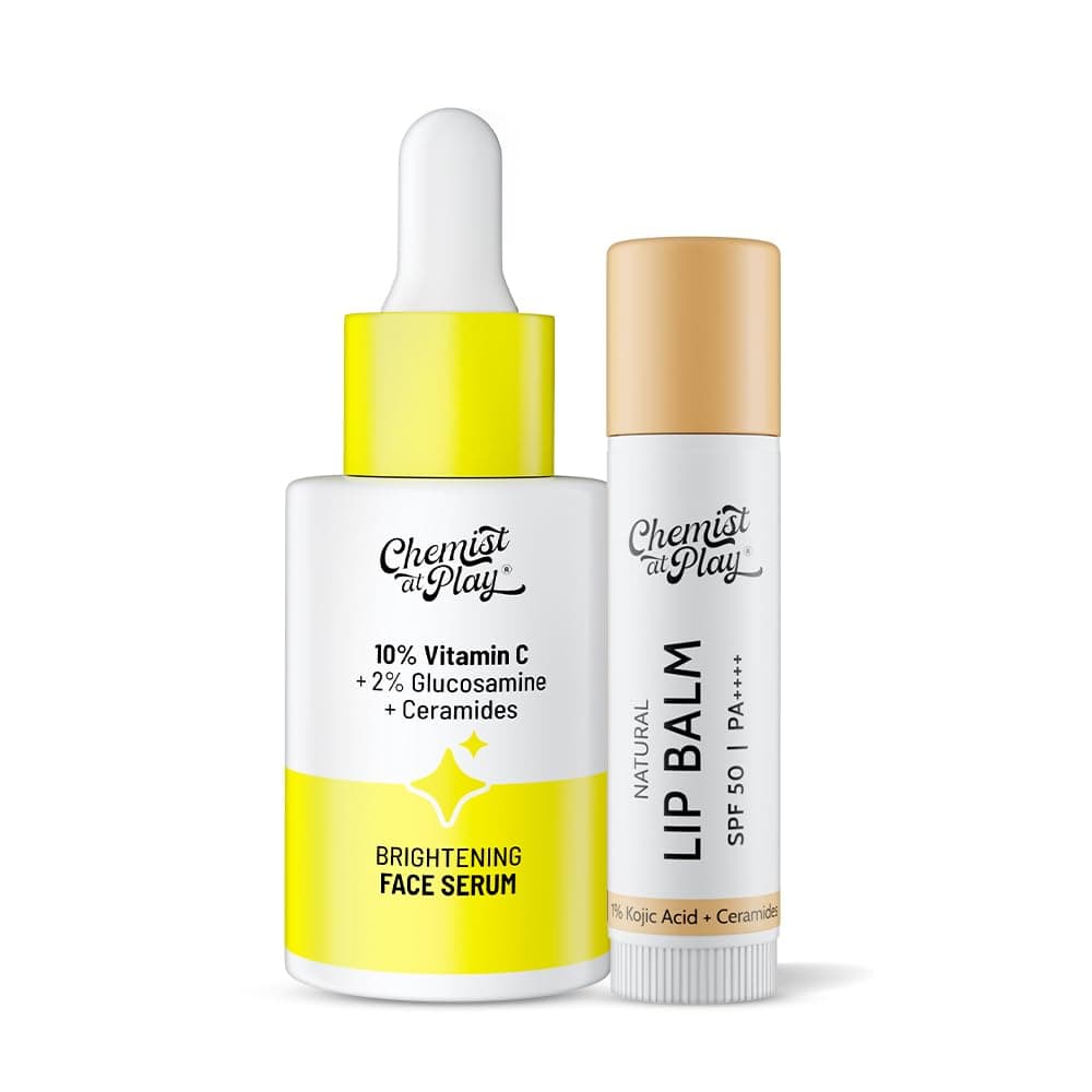 Chemist At Play Lip Balm & Vitamin C Serum Combo | Glow & Brightening | Natural Lip Balm 4.5g + 10% Vitamin C Serum 10ml | Brightens Lips & Dark Spots | SPF 50 PA++++