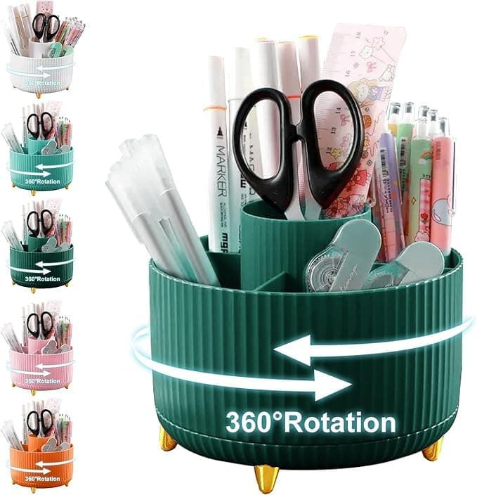 KNB SELLING (1Pcs Desktop Supplies Organizer And Accessories, 360 Degree Rotating Desk Organizers with 5 Slots holders for Papler clips, Smooth Rotating Pen Holder for Home, Office, School. (Green)