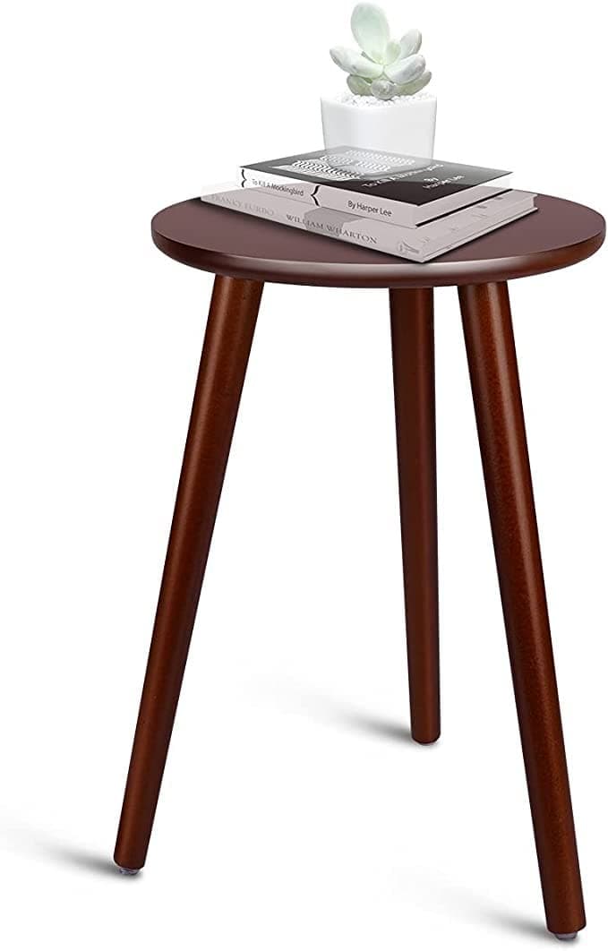 Welltrade Shoppee Wooden Round Side/End Table, Plant Stand, Coffee Table; Indoor & Outdoor for Living Room, Bedroom, etc. (Brown Walnut, Small)