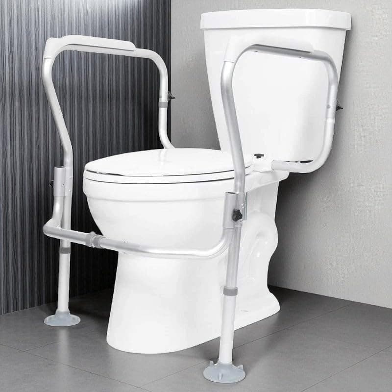 Veayva Toilet Safety Frame for Elderly & Disabled – Adjustable Height Grab Bar with Non-Slip Handles | Fits Most Toilets | Tool-Free Installation | Lightweight Aluminum | (Toilet Mounted – With Floor Support)